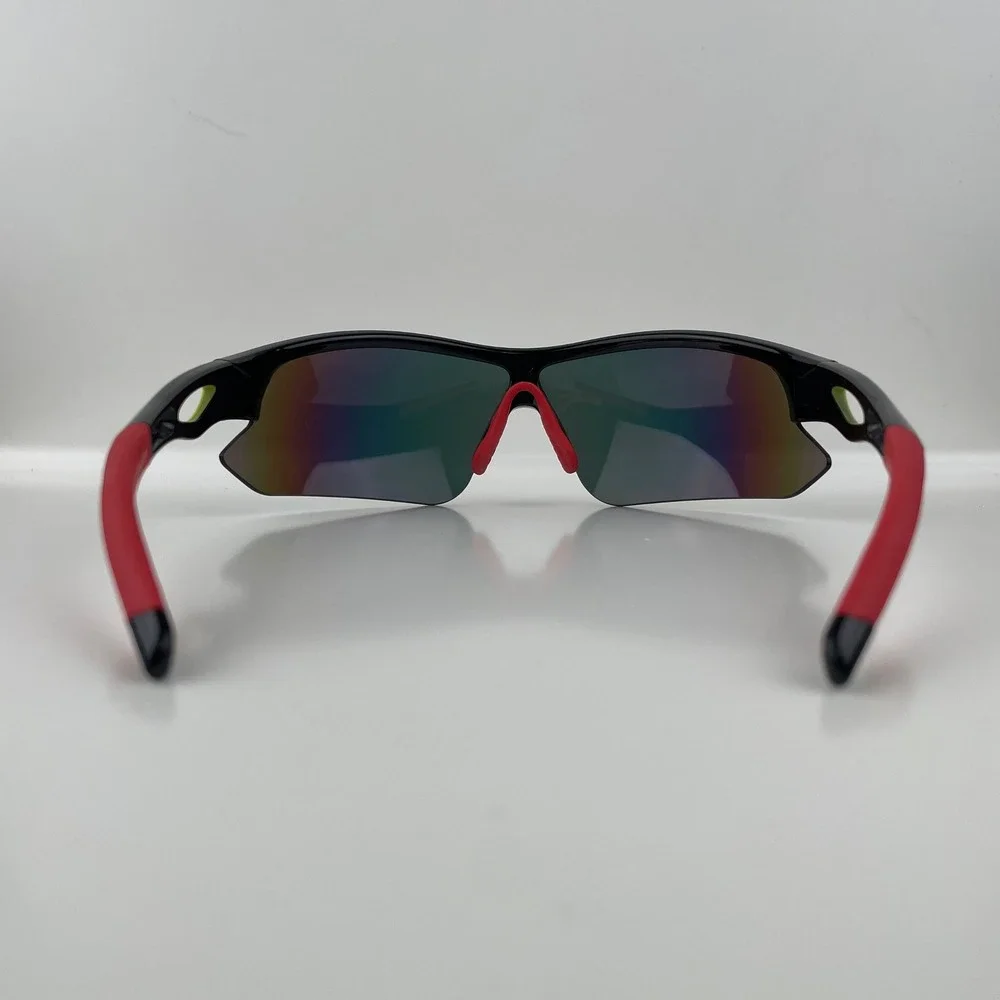 Mens Sport Wrap Sunglasses Black Neon Yellow Red Iridescent Mirrored Shield‎ Y2K